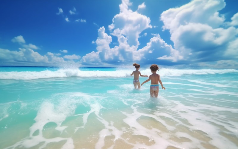 Kinderen spelen met zand in strandtafereel 226