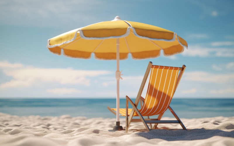 Lato na plaży na świeżym powietrzu Krzesło plażowe z parasolem, słoneczny dzień 227