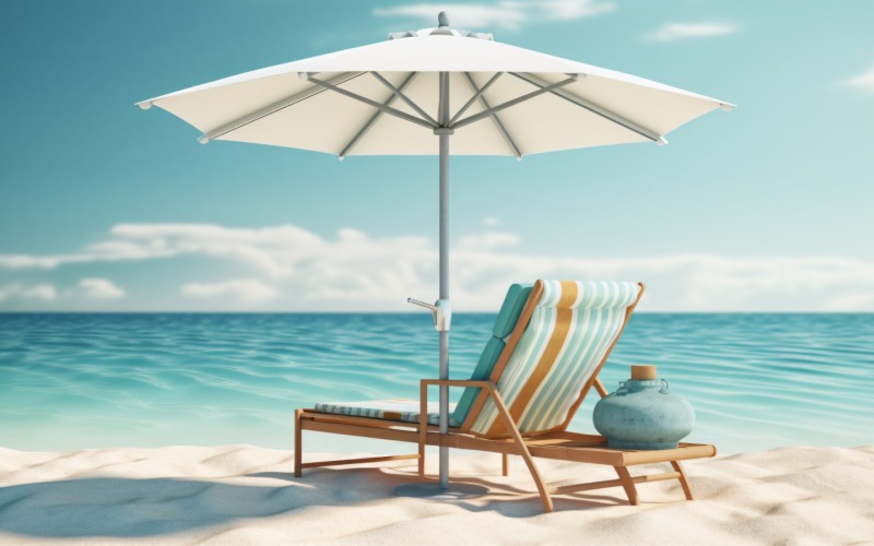Lato na plaży na świeżym powietrzu Krzesło plażowe z parasolem, słoneczny dzień 262