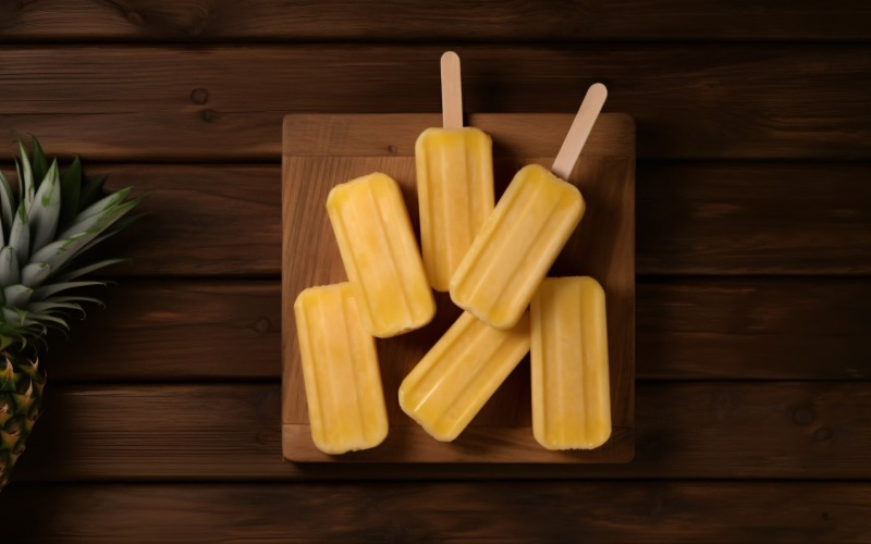 Lody ananasowe na drewnianym tle koncepcja letnich owoców 276