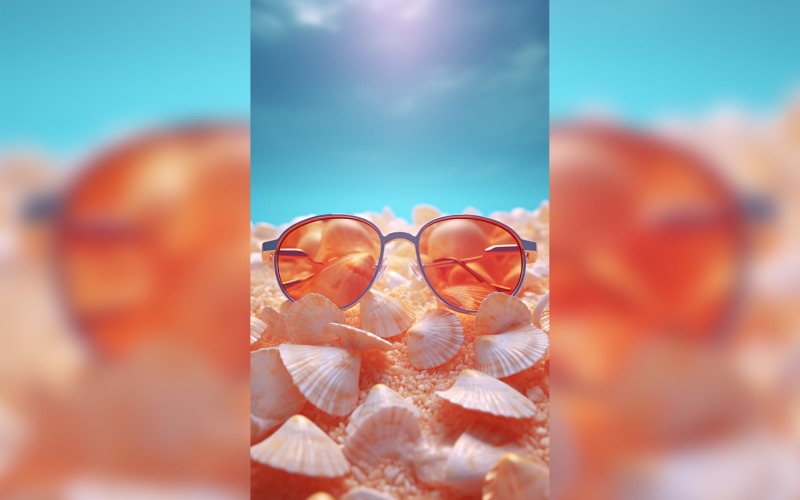 Lunettes de soleil de plage et coquillages tombant sur fond d'été 299