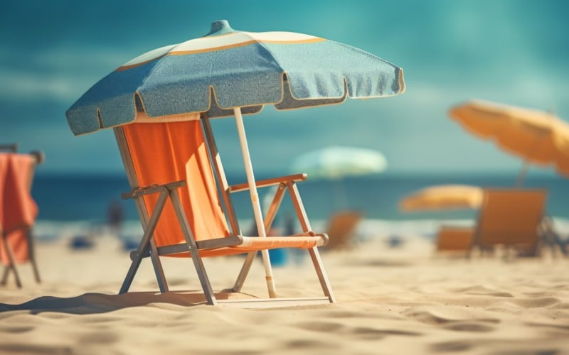 Playa verano Silla de playa al aire libre con sombrilla día soleado 25