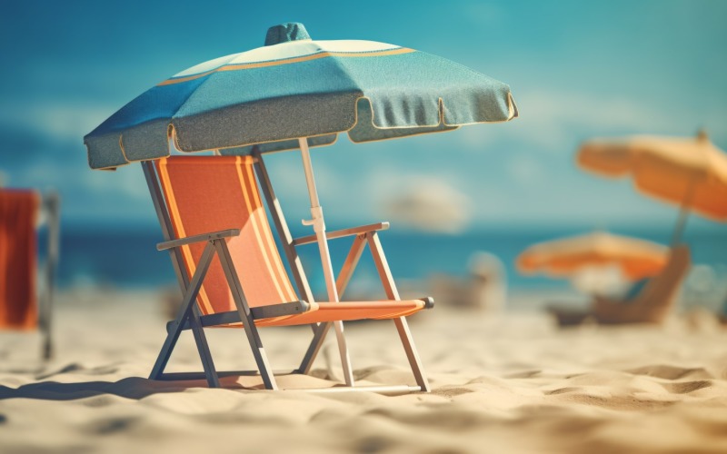 Пляжный летний шезлонг на открытом воздухе с зонтиком, солнечный день 243
