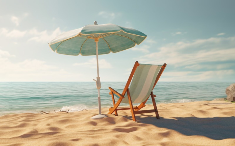 Пляжный летний шезлонг на открытом воздухе с зонтиком, солнечный день 264