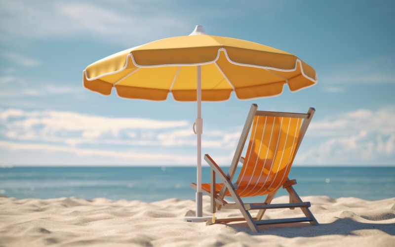 Praia verão Cadeira de praia ao ar livre com guarda-chuva amarelo dia ensolarado 259