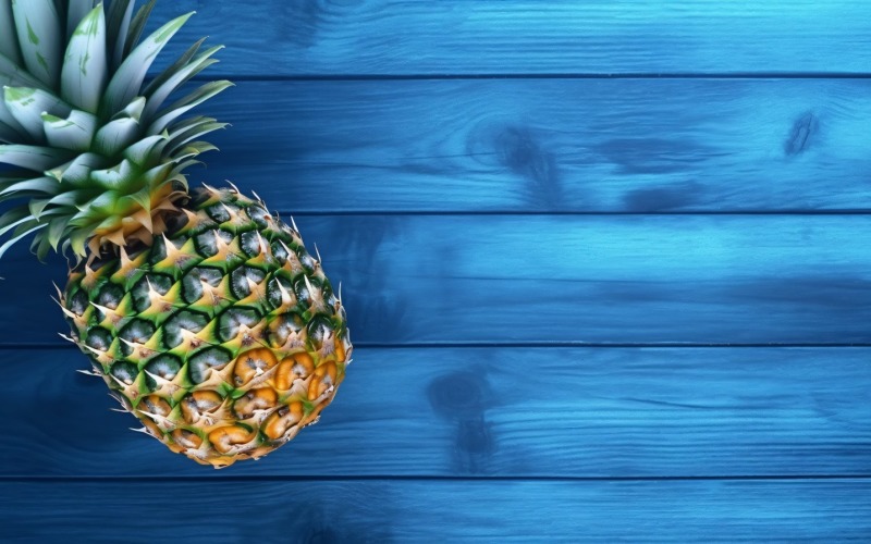 Slice pineapple with sticks on blue wooden background 282