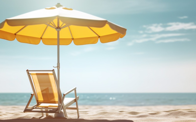 Strand Sommer Outdoor Strandstuhl mit gelbem Sonnenschirm sonniger Tag 258