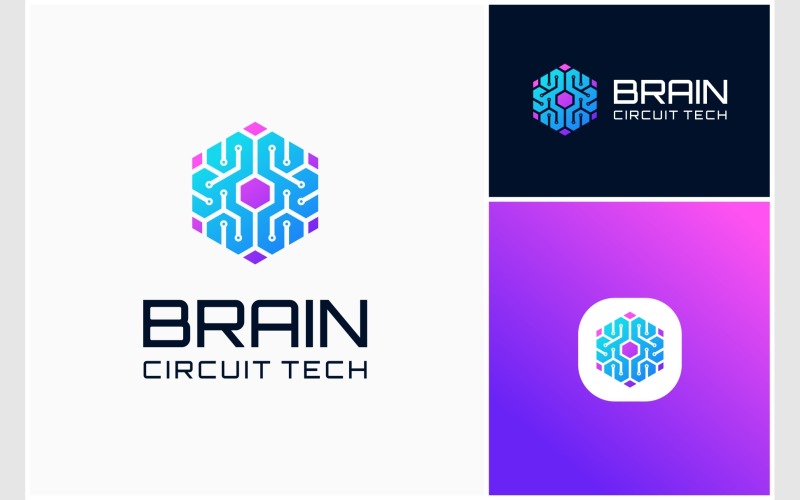 Brain Circuit Technology Hexagon Logotyp