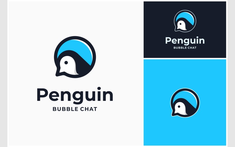 Logo de chat à bulles d'oiseaux polaires de pingouin
