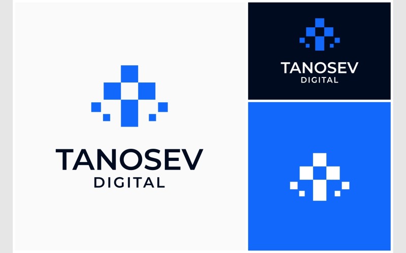 Logotipo de tecnología digital de píxeles de letra T