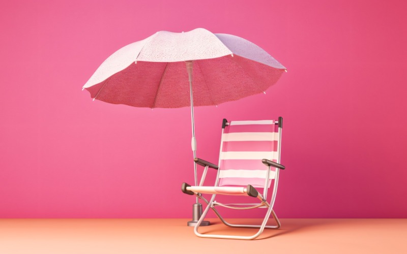 Chaise de plage extérieure d'été avec parasol rose 345
