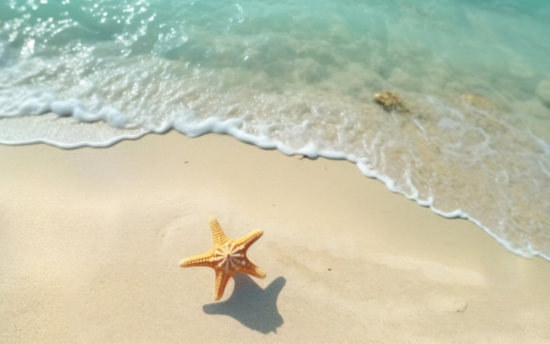 Estrellas de mar y conchas en la playa de arena en agua de mar 371