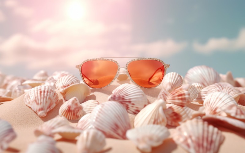 Óculos de sol de praia e conchas caindo no fundo do verão 331