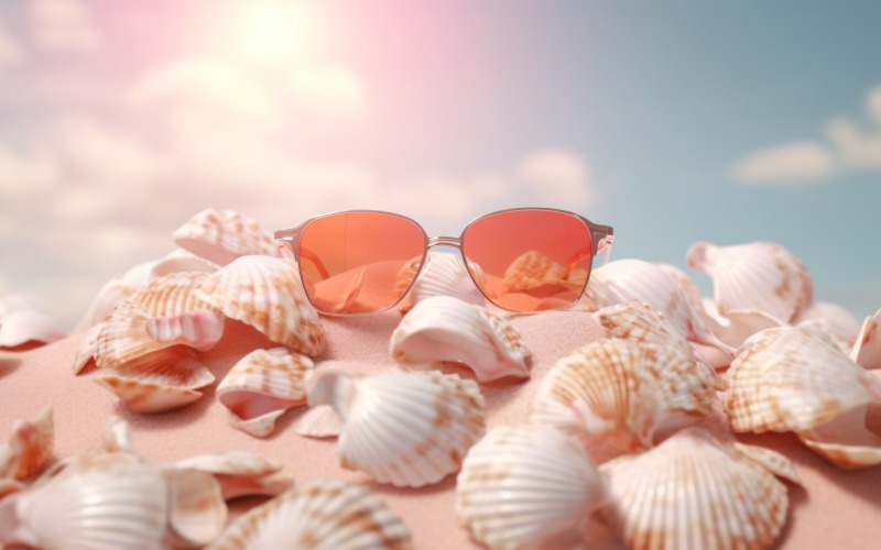 Plaj güneş gözlüğü ve deniz kabukları düşen yaz arkaplanı 333