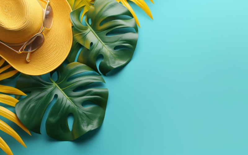 Plážové doplňky klobouk sluneční brýle a monstera leaf 357