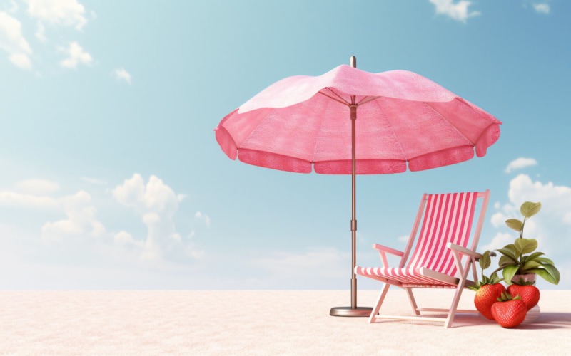 Plážové letní Venkovní plážové lehátko s růžovým deštníkem 338