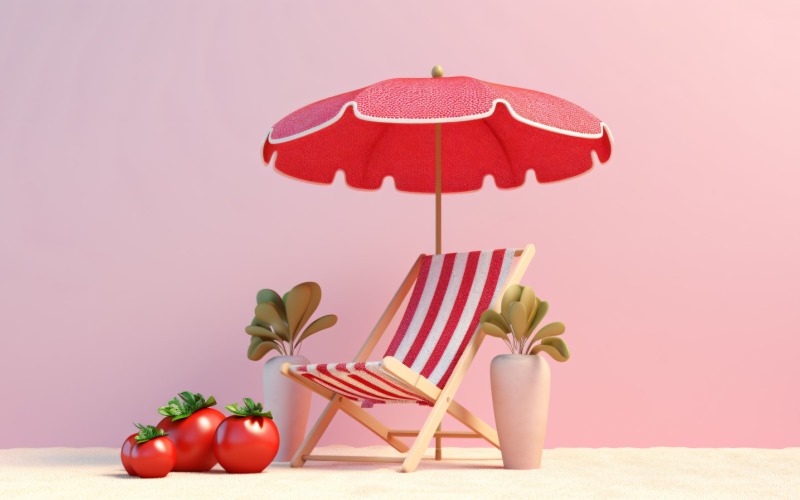 Praia verão Cadeira de praia ao ar livre com guarda-chuva rosa 337