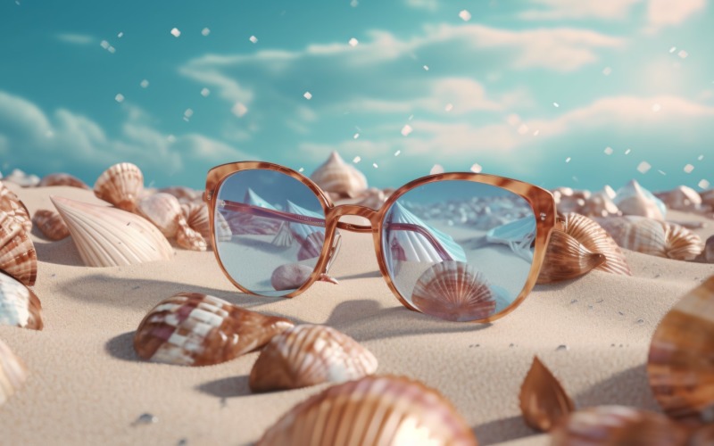 Tengerparti napszemüveg és tengeri kagylók hulló nyári háttér 315