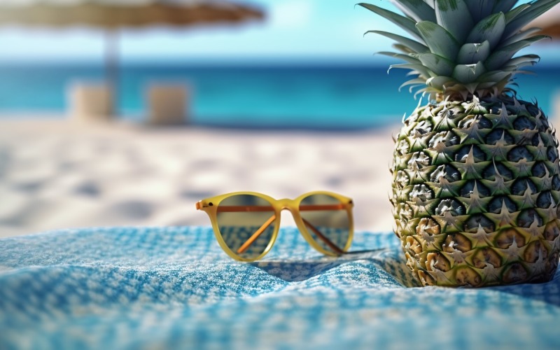 Bebida de abacaxi em copo de coquetel e cena de praia de areia 408