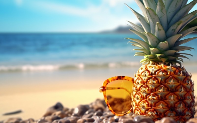 Bevanda all'ananas in un bicchiere da cocktail e scena sulla spiaggia di sabbia 421
