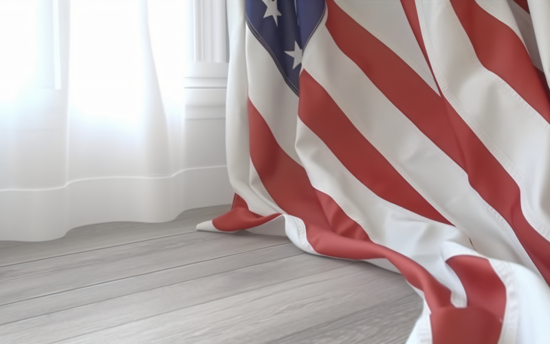 Közelről az USA lobogó zászlaja a sarokban a 19. másolati mezővel