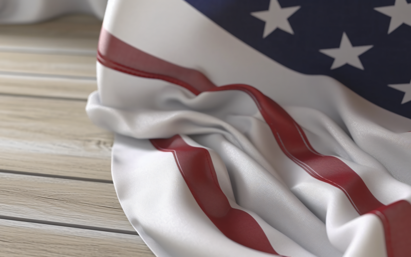 Närbild av USA viftande flagga i hörnet med kopia utrymme 21