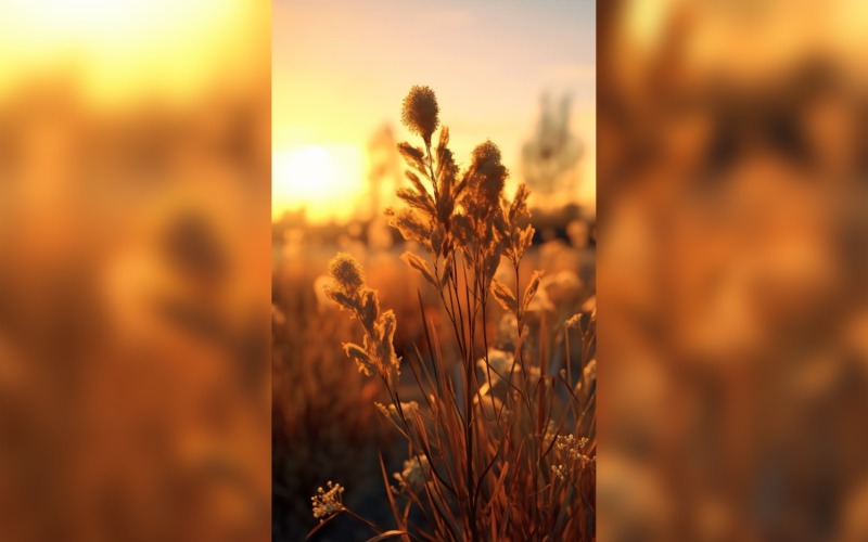 Nyári szabadtéri naplemente napsütéses napja a barna száraz növény mögött 498