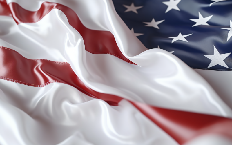 Zbliżenie machającej flagi USA w rogu z miejscem na kopię 13