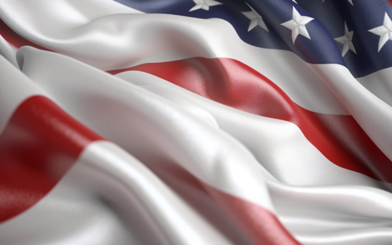 Zbliżenie machającej flagi USA w rogu z miejscem na kopię 35