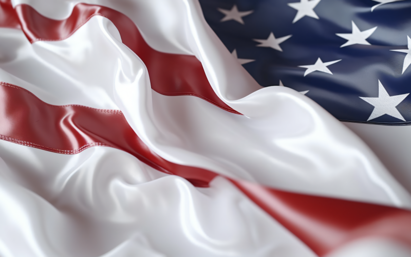 Zblízka mávající vlajka USA v rohu s prostorem pro kopírování 13