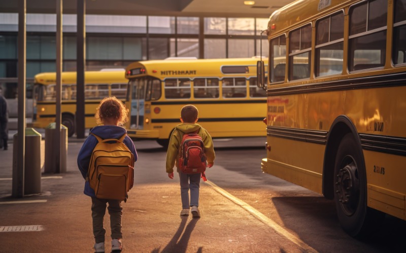 Iskolai rohanó gyerekek, hátizsákok és buszjáratok22