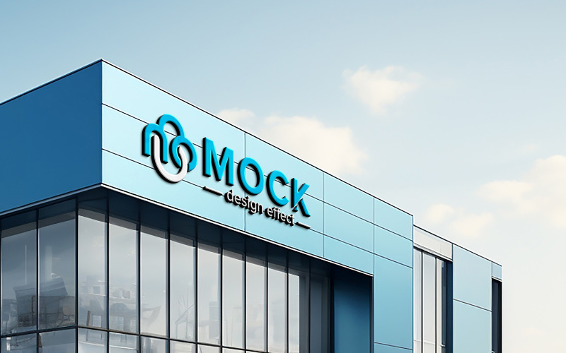 Logotipo de perspectiva en el cartel de fachada de edificio moderno