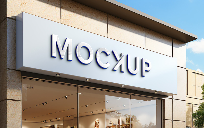 Realistic 3d sign logo mockup on shop facade
