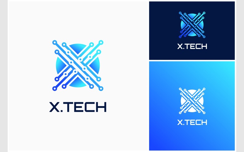 Буква X Circuit Technology Футуристический логотип