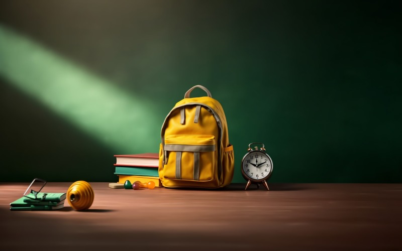Sac à dos jaune avec horloge et fournitures scolaires 184