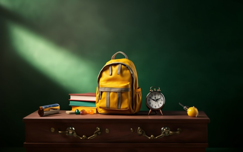 Sac à dos jaune avec horloge et fournitures scolaires 185