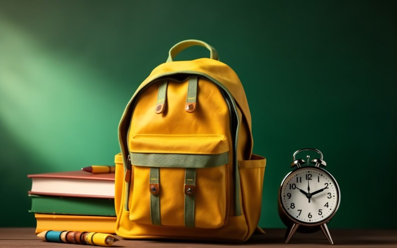 Zaino giallo con orologio e materiale scolastico 172