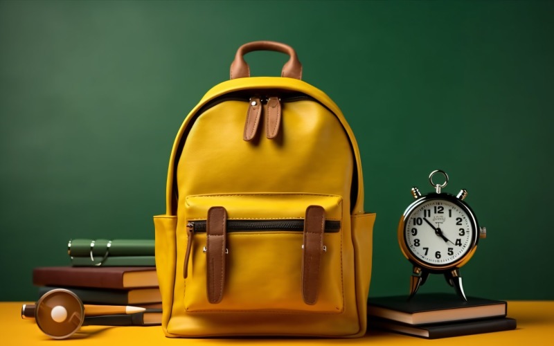 Żółty Plecak z zegarem i przyborami szkolnymi 163