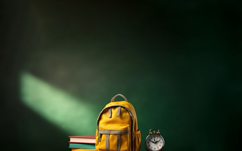 Żółty Plecak z zegarem i przyborami szkolnymi 166