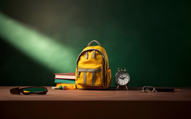 Żółty Plecak z zegarem i przyborami szkolnymi 167