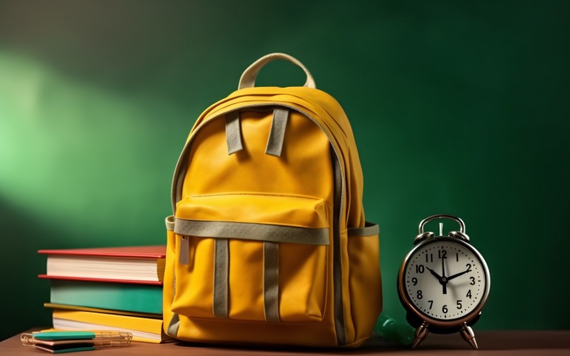 Żółty Plecak z zegarem i przyborami szkolnymi 169
