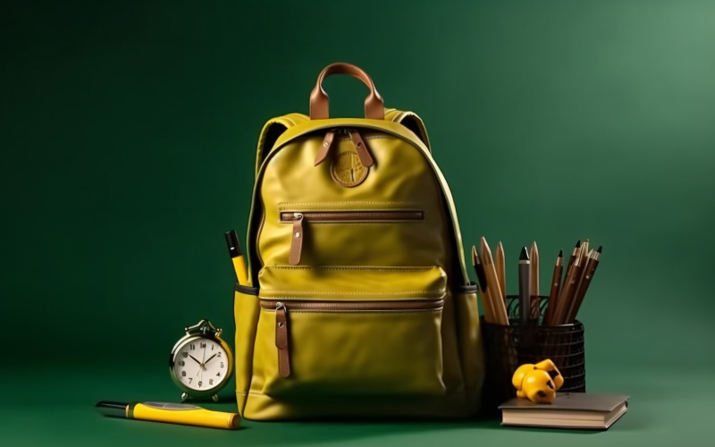 Żółty Plecak z zegarem i przyborami szkolnymi 178
