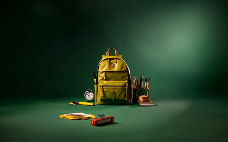 Żółty Plecak z zegarem i przyborami szkolnymi 183