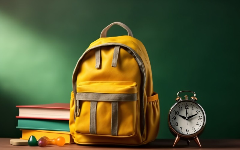 Żółty Plecak z zegarem i przyborami szkolnymi 188