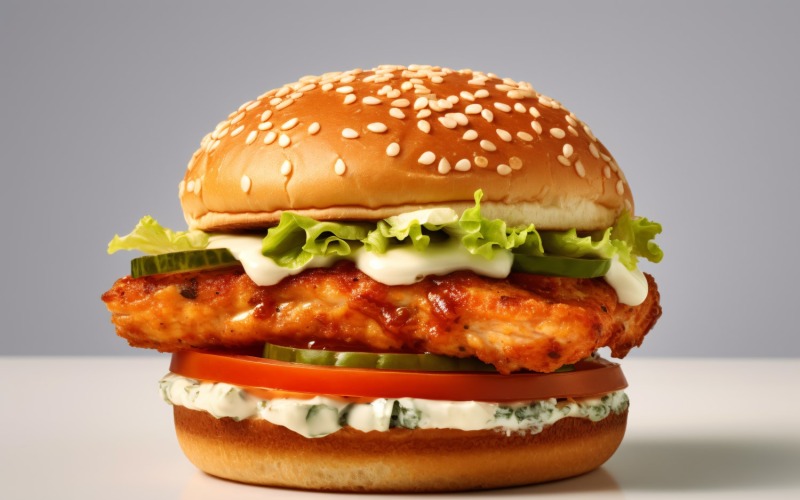 Hamburger di pollo croccante, su sfondo bianco 13