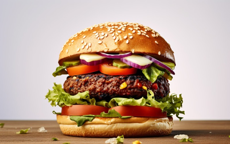 Hamburguesa de tocino con hamburguesa de ternera, sobre fondo blanco 1