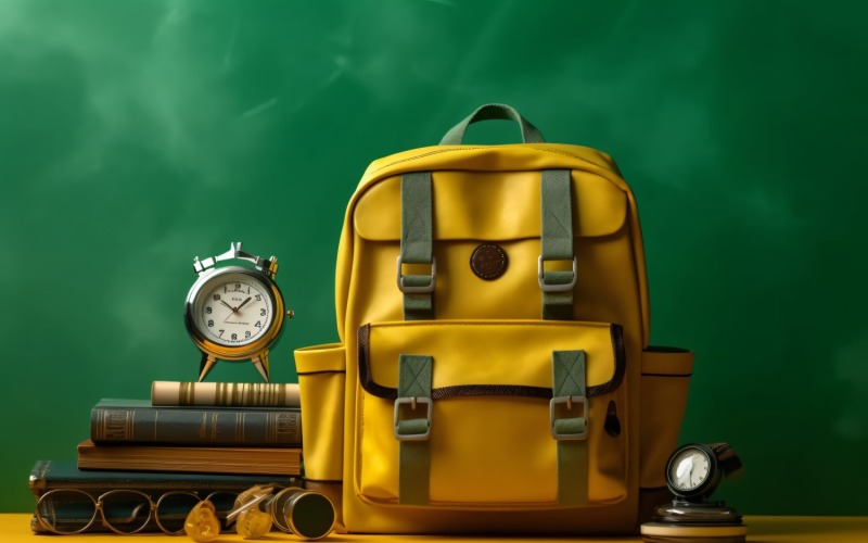 Sac à dos jaune avec horloge et fournitures scolaires 200