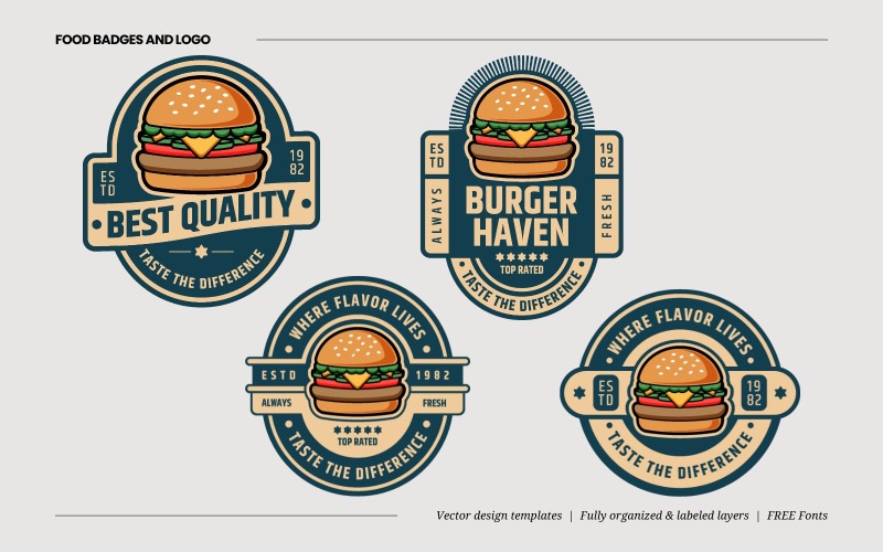 Logotipo de insignia o diseño de emblema de comida rápida de hamburguesas