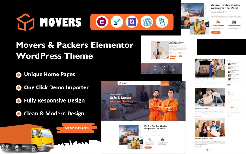 Movers Packers - Tema de WordPress Elementor de transporte logístico