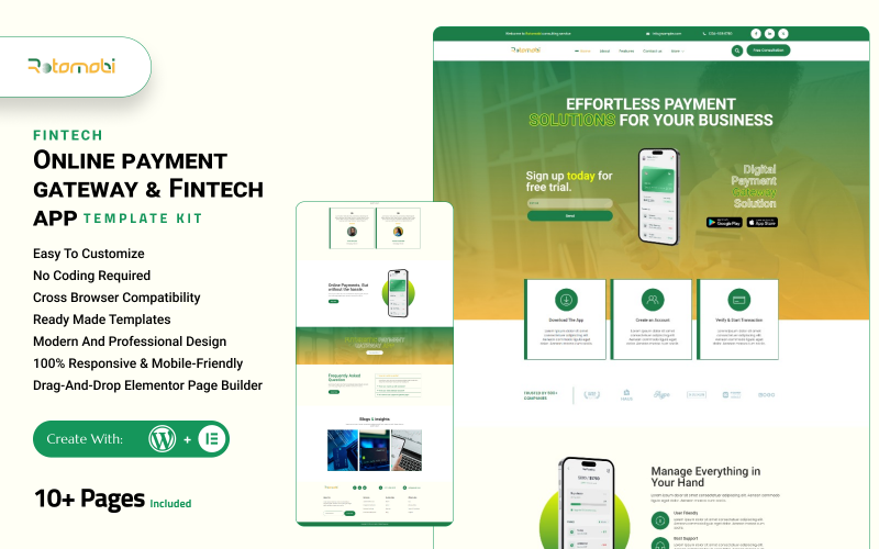 Rotomobi – Gateway de pagamento online e kit de modelo Fintech Elementor